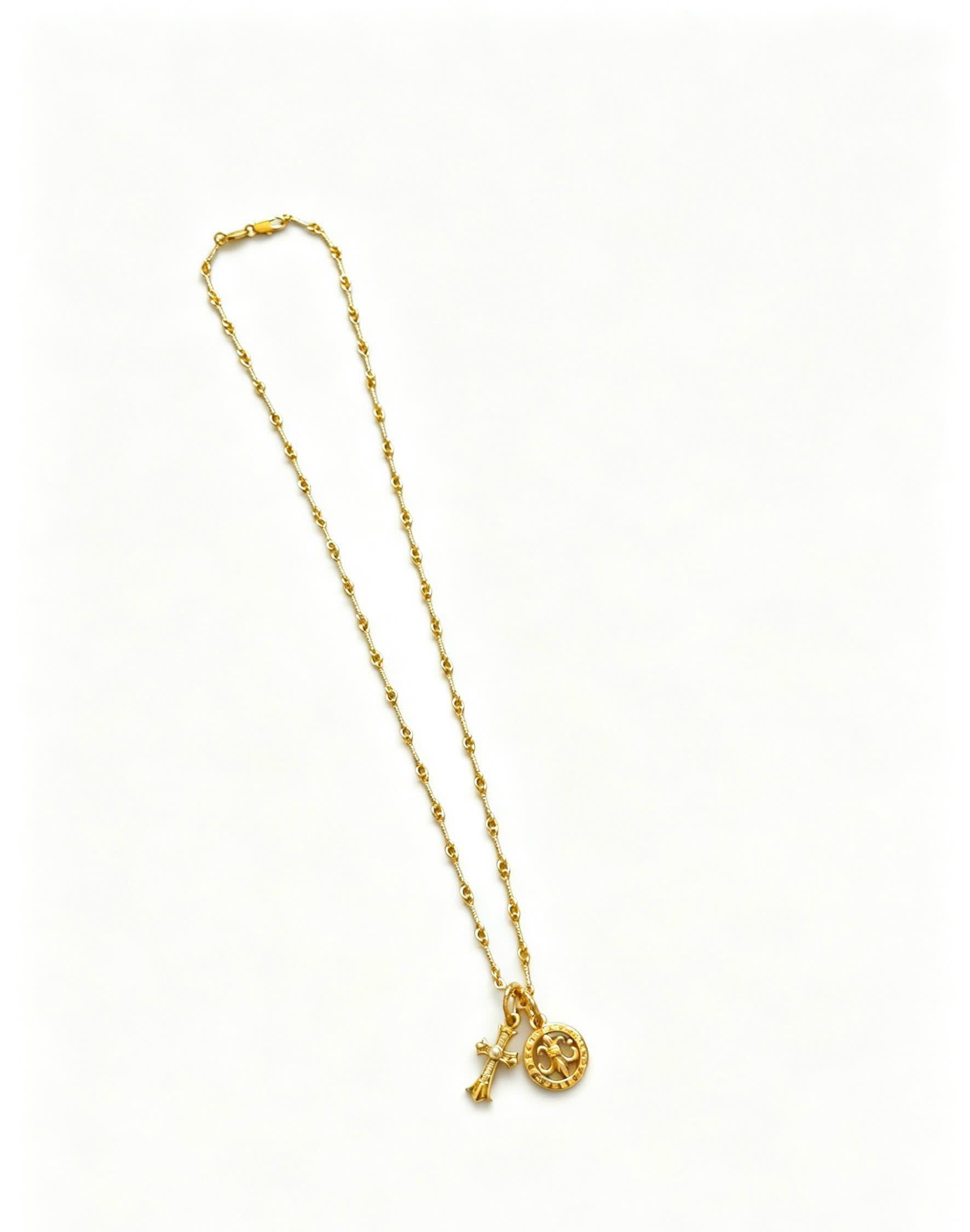 Chrome Hearts Gold Rosary Necklace with Cross and Round Medallion